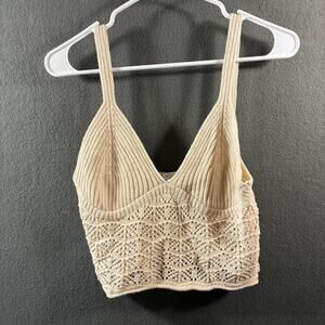 y2k women babydoll top medium crochet cream boho western festival cottage fairy